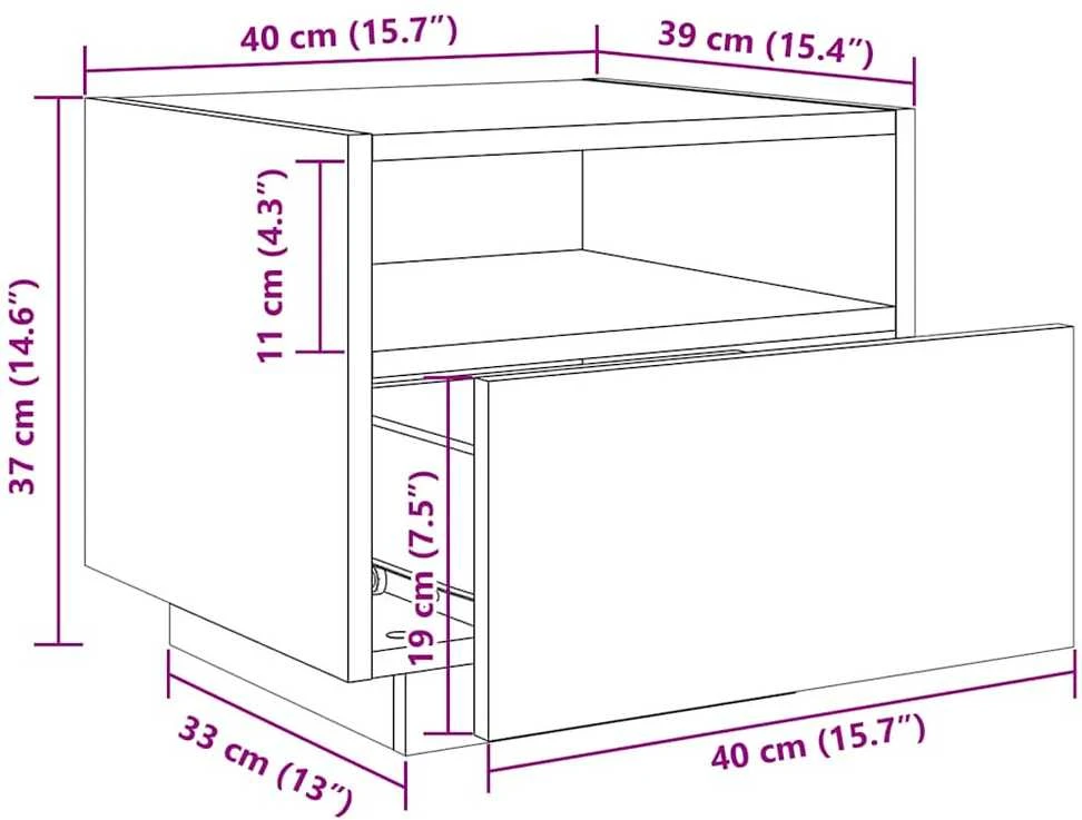Naktinė spintelė su LED lemputėmis, betono pilka, 40x39x37cm