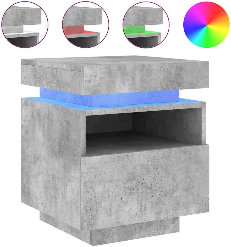 Naktinė spintelė su LED lemputėmis, betono pilka, 40x39x48,5cm
