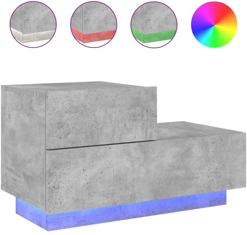 Naktinė spintelė su LED lemputėmis, betono pilka, 70x36x40,5cm