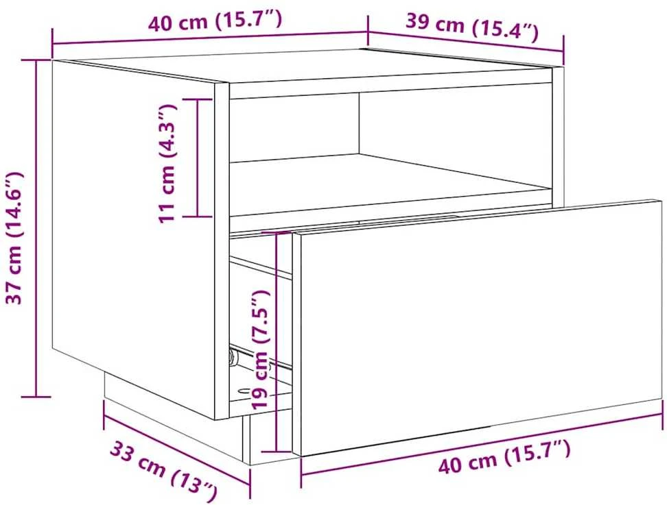 Naktinė spintelė su LED lemputėmis, dūminė, 40x39x37cm