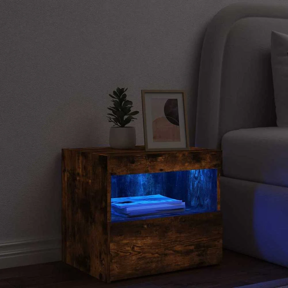 Naktinė spintelė su LED lemputėmis, dūminė ąžuolo, 50x40x45cm