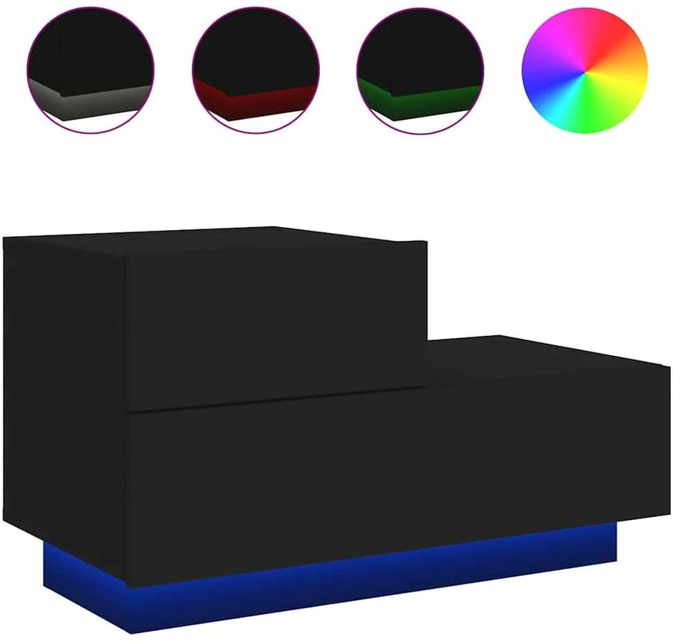 Naktinė spintelė su LED lemputėmis, juoda, 70x36x40,5cm