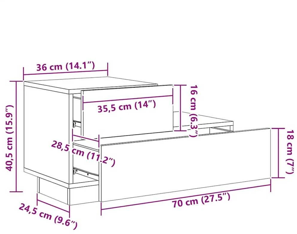 Naktinė spintelė su LED lemputėmis, juoda, 70x36x40,5cm