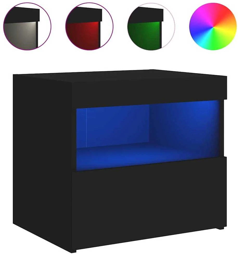 Naktinė spintelė su LED lemputėmis, juodos spalvos, 50x40x45cm