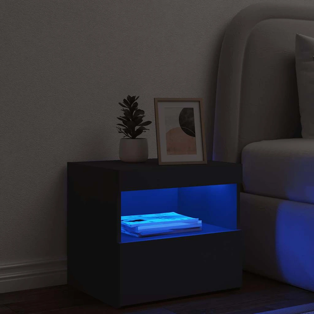 Naktinė spintelė su LED lemputėmis, juodos spalvos, 50x40x45cm