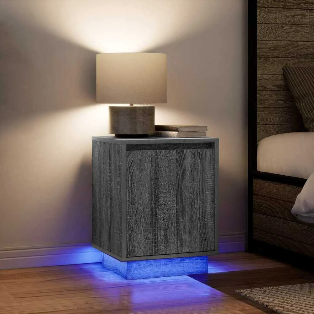 naktinė spintelė su LED lemputėmis Pilka Sonoma 38x34x50 cm