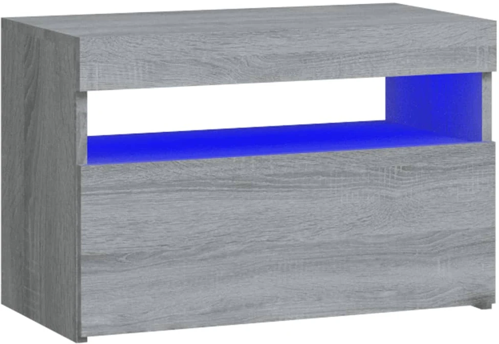 Naktinė spintelė su LED lemputėmis, pilka, Sonoma, 60x35x40cm