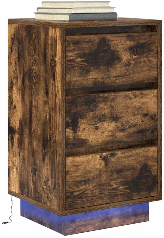 naktinė spintelė su LED lemputėmis rūkytas ąžuolas 38x34x65 cm