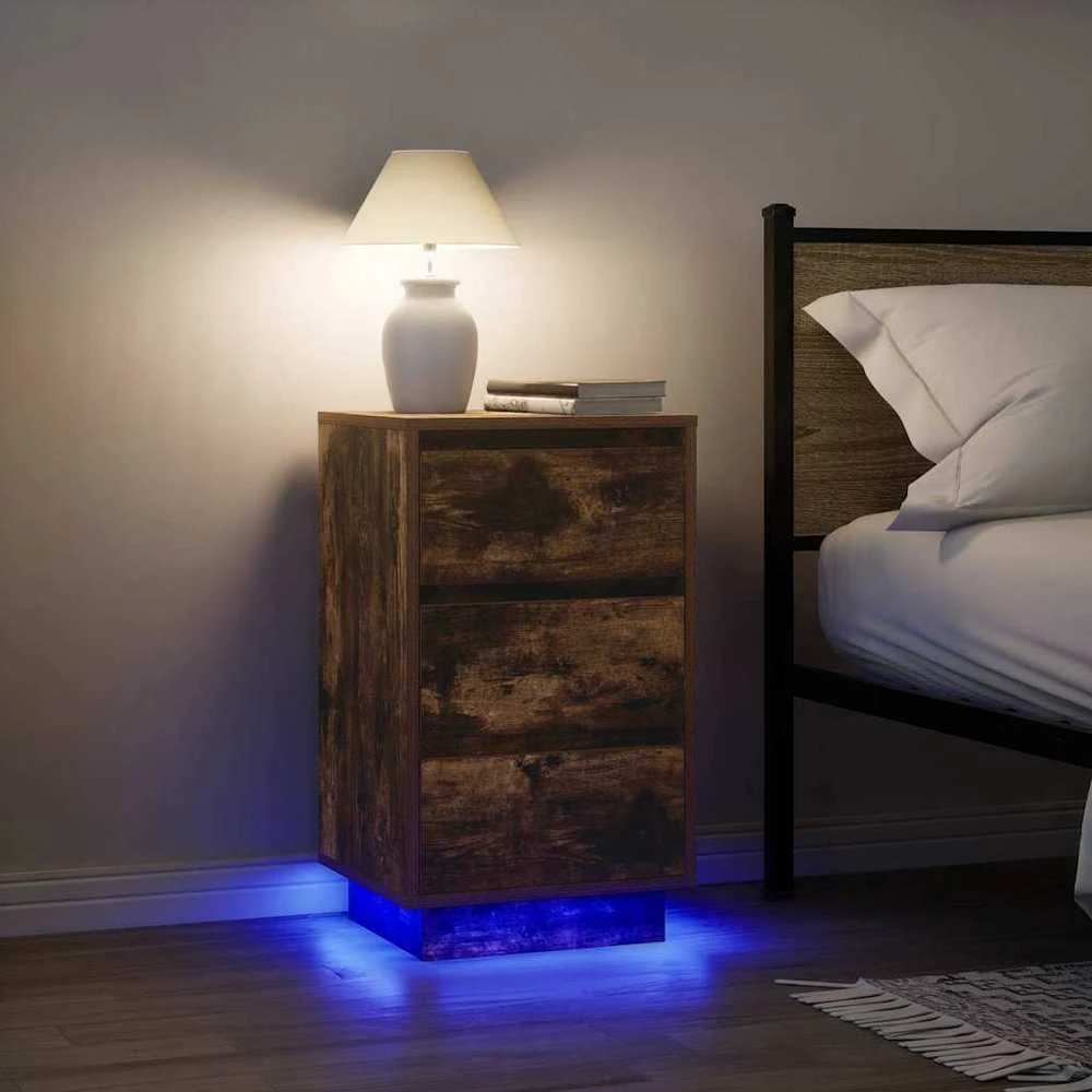 naktinė spintelė su LED lemputėmis rūkytas ąžuolas 38x34x65 cm