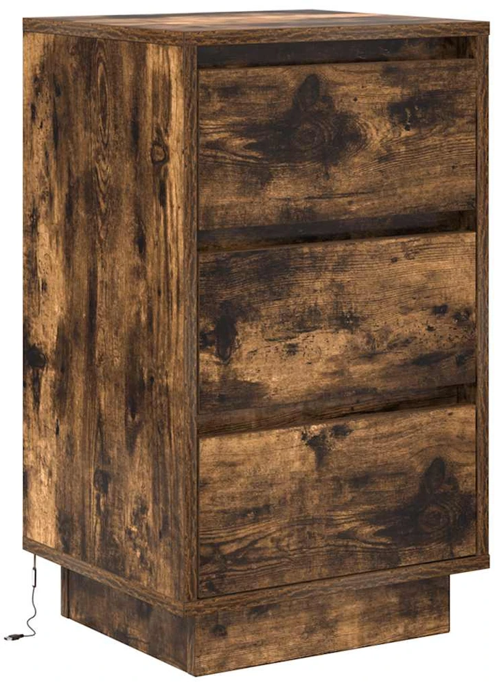 naktinė spintelė su LED lemputėmis rūkytas ąžuolas 38x34x65 cm