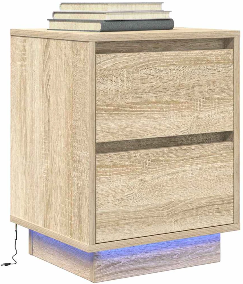 naktinė spintelė su LED lemputėmis Sonoma ąžuolas 38x34x50 cm