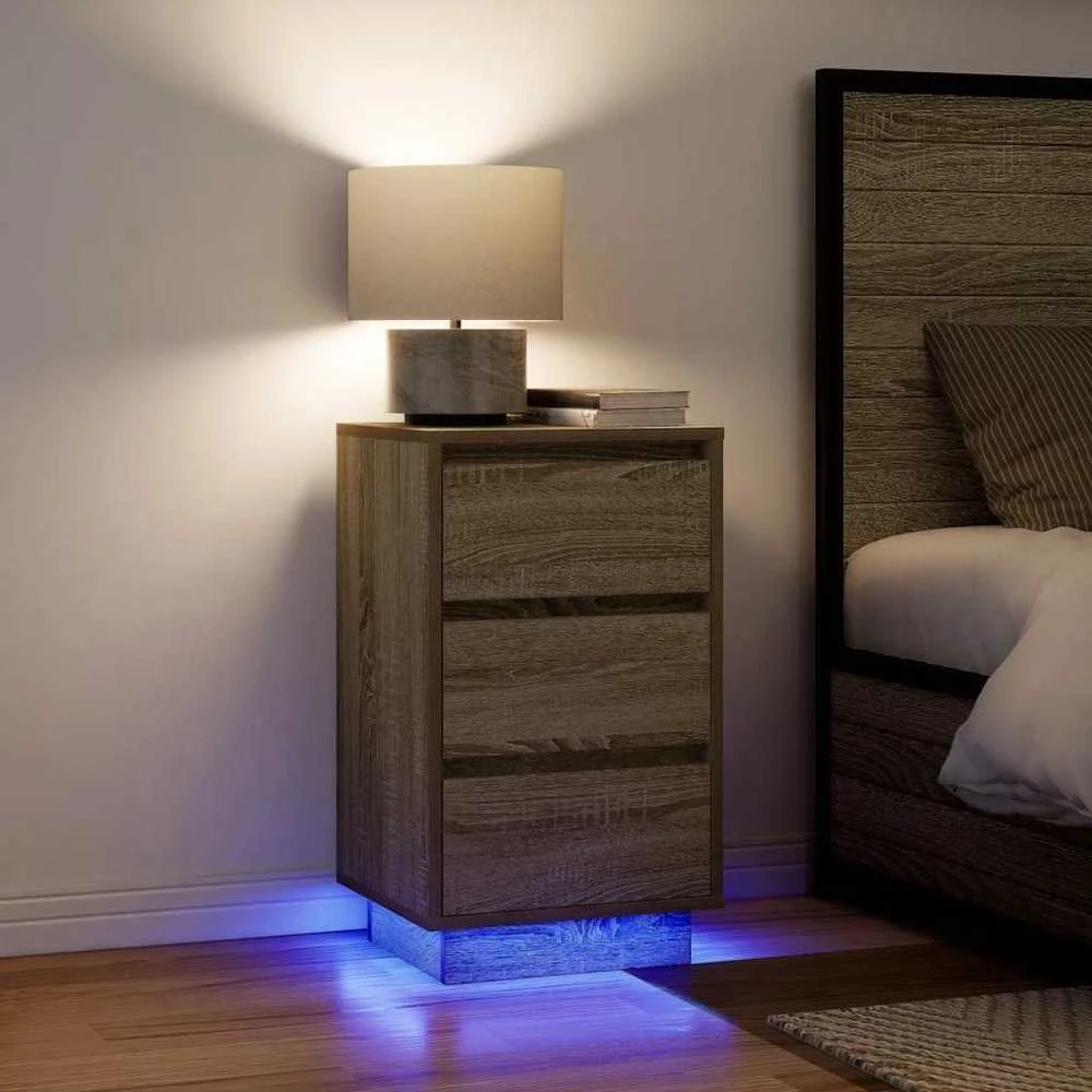 naktinė spintelė su LED lemputėmis Sonoma ąžuolas 38x34x65 cm