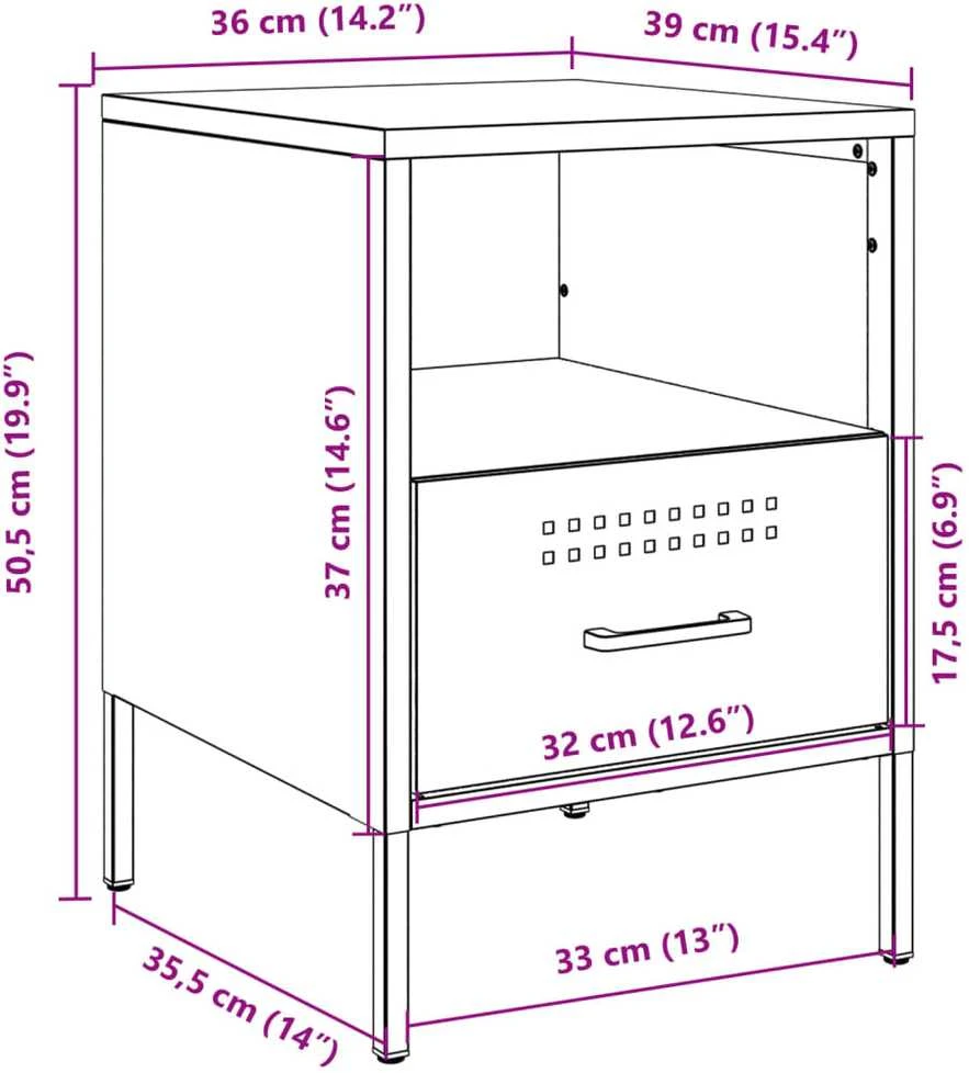 Naktinės spintelės, 2vnt., antracito, 36x39x50,5cm, plienas