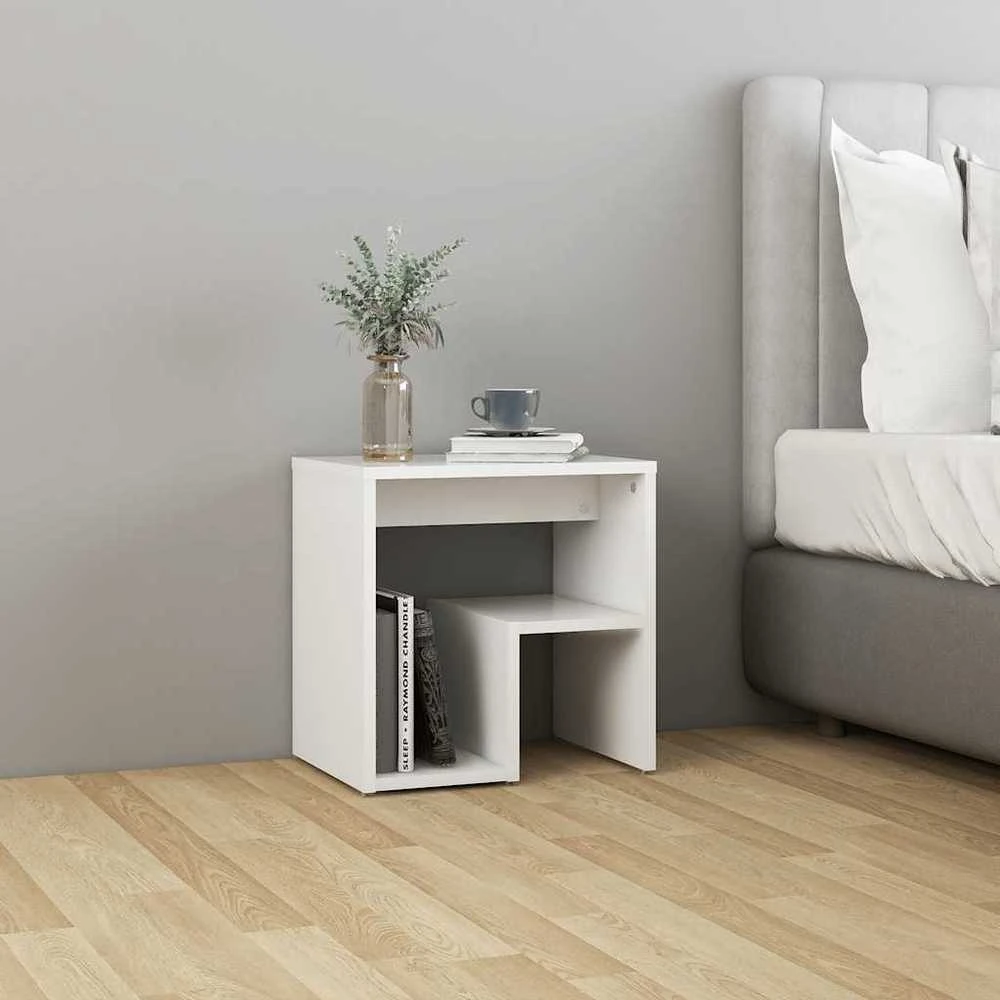Naktinės spintelės, 2vnt., baltos, 40x30x40cm, apdirbta mediena