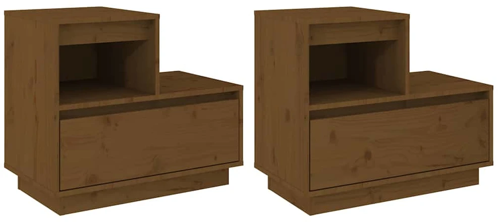 Naktinės spintelės, 2vnt., medaus rudos, 60x34x51cm, pušis