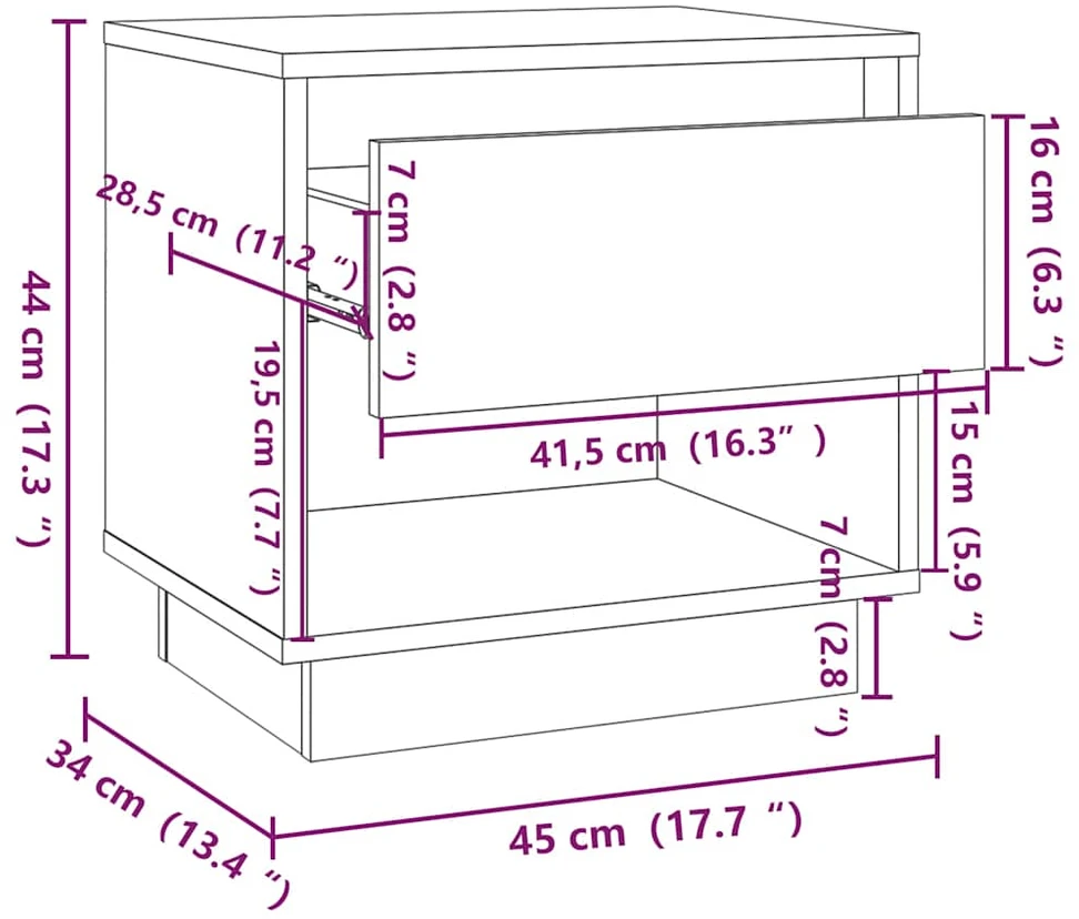 Naktinės spintelės, 2vnt., pilkos ąžuolo, 45x34x44cm, mediena