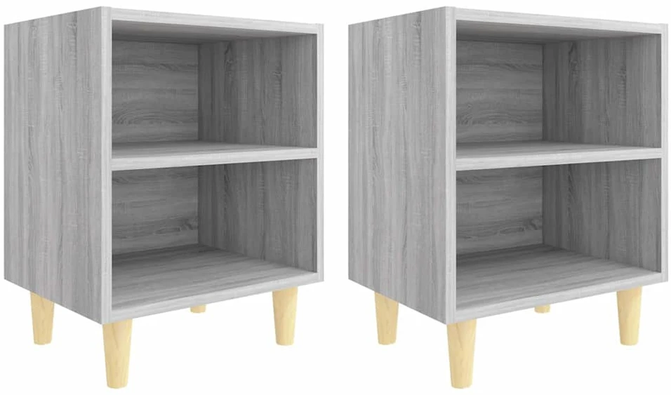 Naktinės spintelės su kojomis, 2vnt., pilkos ąžuolo, 40x30x50cm