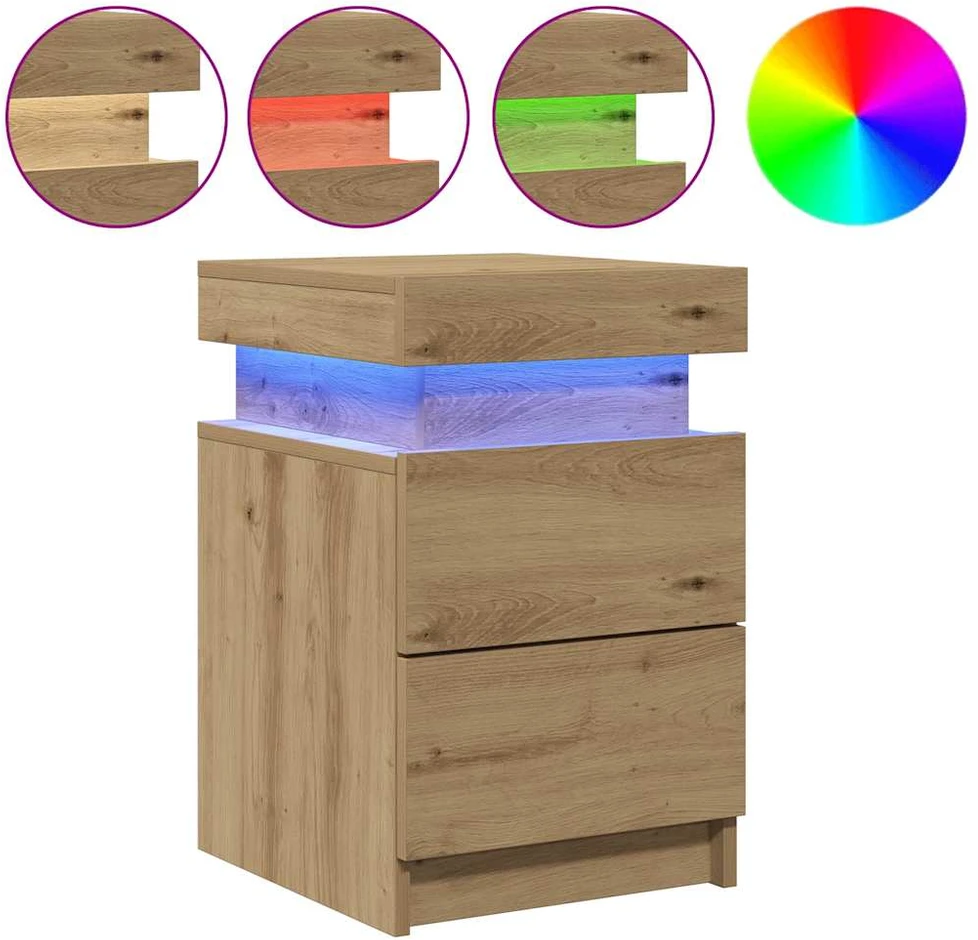 Naktinės spintelės su LED, 2vnt., artisano, 35x39x55cm, mediena