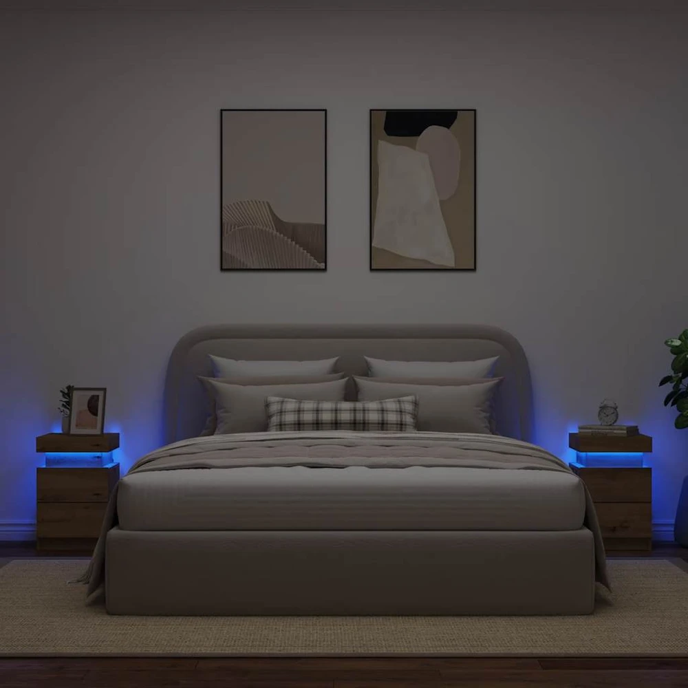 Naktinės spintelės su LED, 2vnt., artisano, 35x39x55cm, mediena