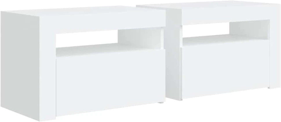 Naktinės spintelės su LED, 2vnt., baltos spalvos, 60x35x40cm