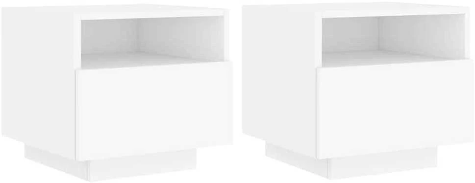 Naktinės spintelės su LED, 2vnt., baltos, 40x39x37cm