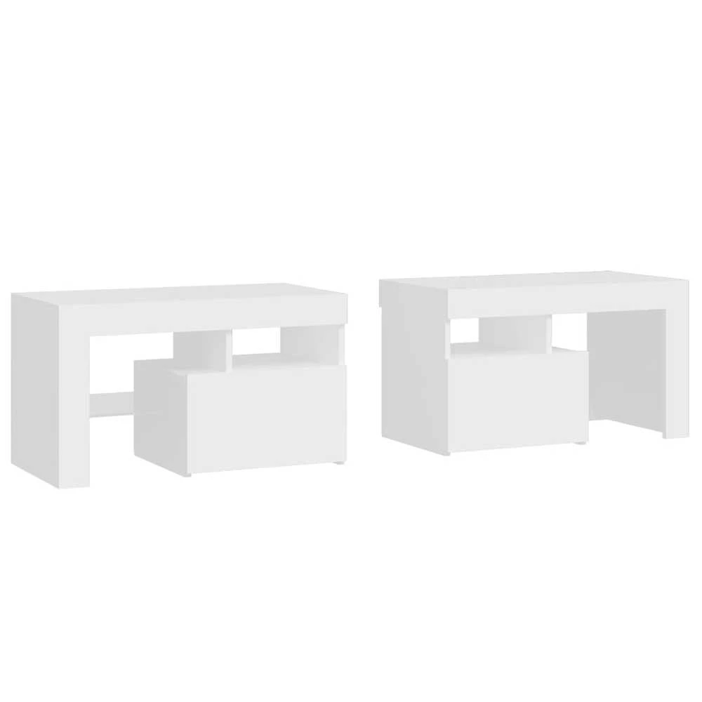 Naktinės spintelės su LED, 2vnt., baltos, 70x36,5x40cm