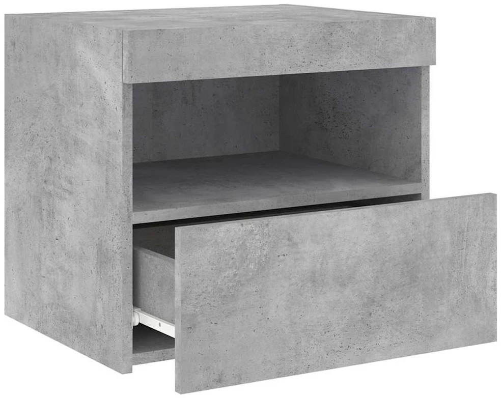 Naktinės spintelės su LED, 2vnt., betono pilkos, 50x40x45cm