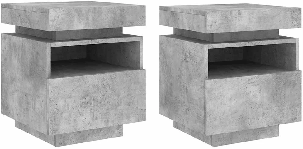 Naktinės spintelės su LED, 2vnt., betono pilkos, 40x39x48,5cm