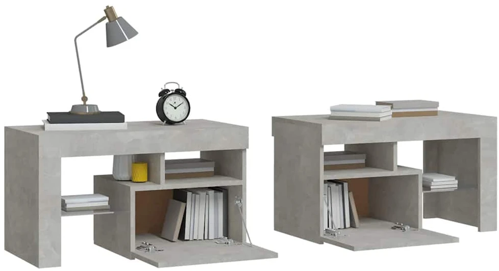 Naktinės spintelės su LED, 2vnt., betono pilkos, 70x36,5x40cm