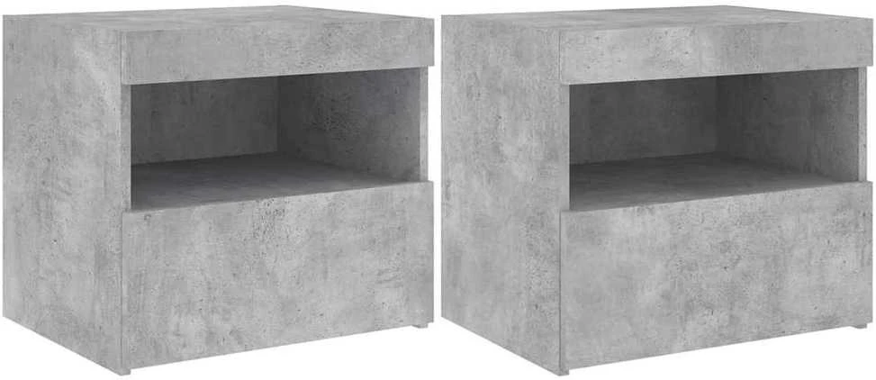 Naktinės spintelės su LED, 2vnt., betono pilkos, 50x40x45cm