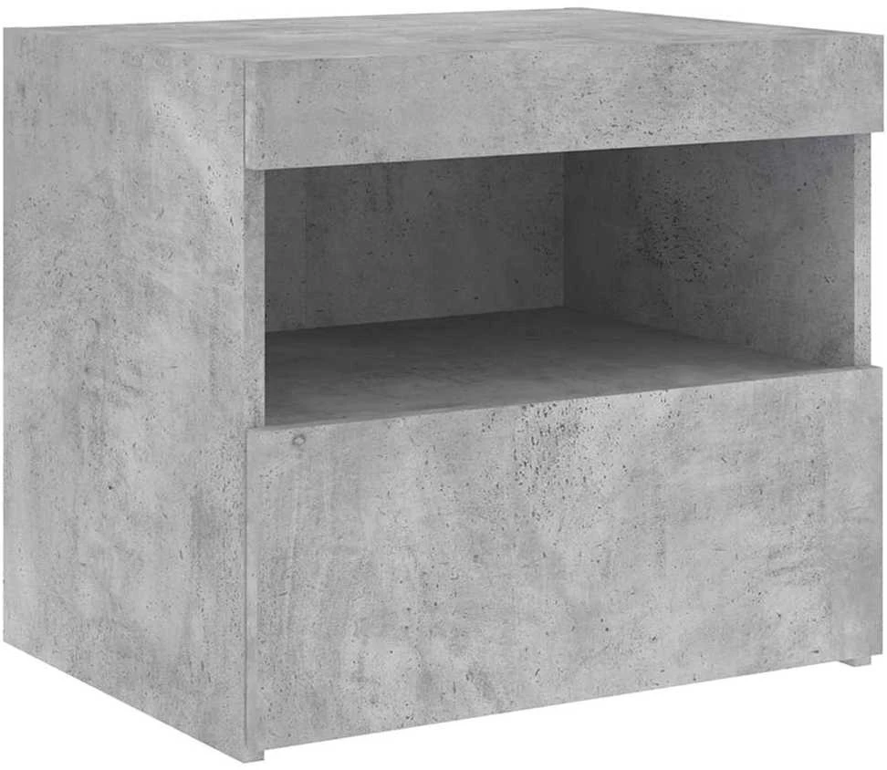 Naktinės spintelės su LED, 2vnt., betono pilkos, 50x40x45cm