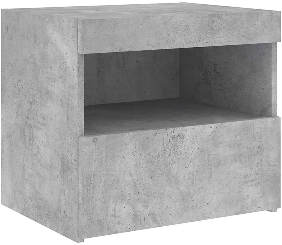 Naktinės spintelės su LED, 2vnt., betono pilkos, 50x40x45cm