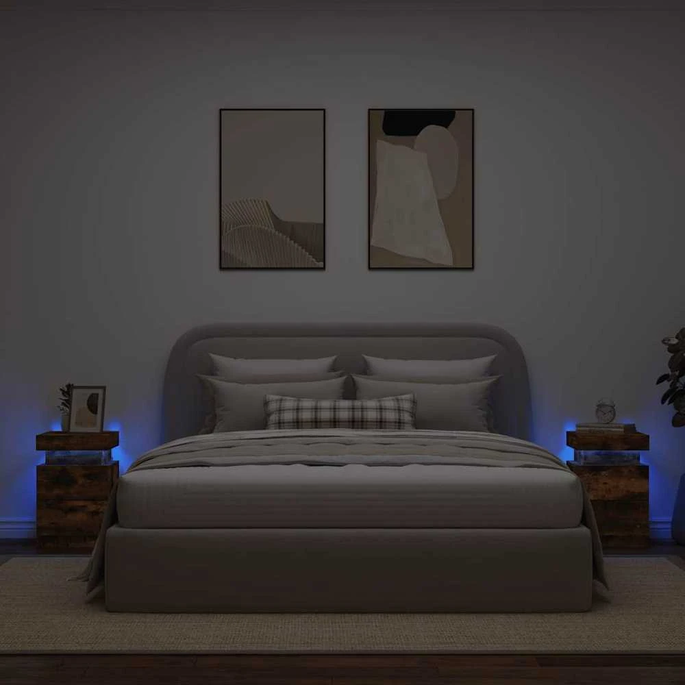 Naktinės spintelės su LED, 2vnt., dūminio ąžuolo, 35x39x55cm