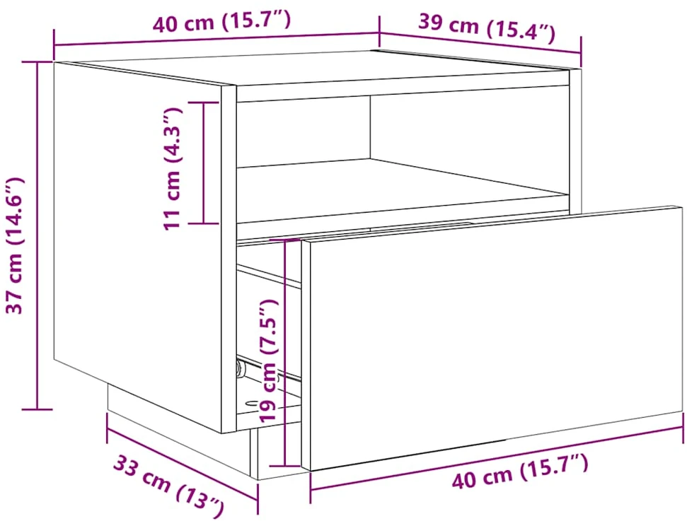 Naktinės spintelės su LED, 2vnt., juodos, 40x39x37cm