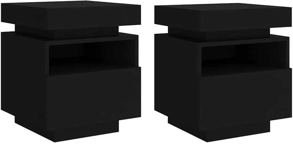 Naktinės spintelės su LED, 2vnt., juodos, 40x39x48,5cm
