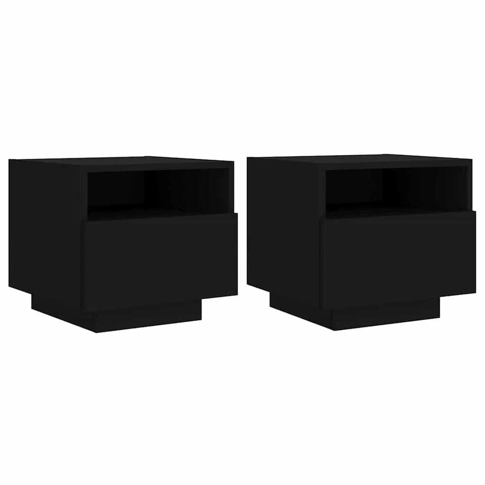 Naktinės spintelės su LED, 2vnt., juodos, 40x39x37cm
