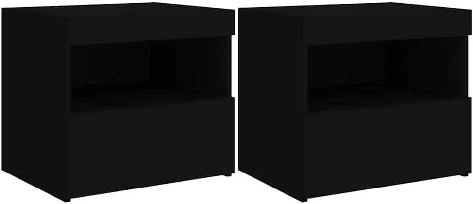 Naktinės spintelės su LED lemputėmis, 2vnt., juodos, 50x40x45cm