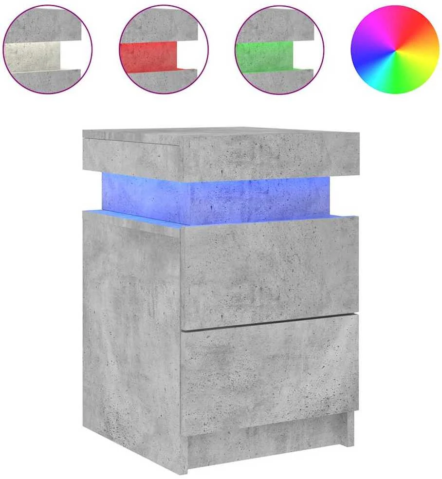 Naktinės spintelės su LED lemputėmis, 2vnt., betono, 35x39x55cm