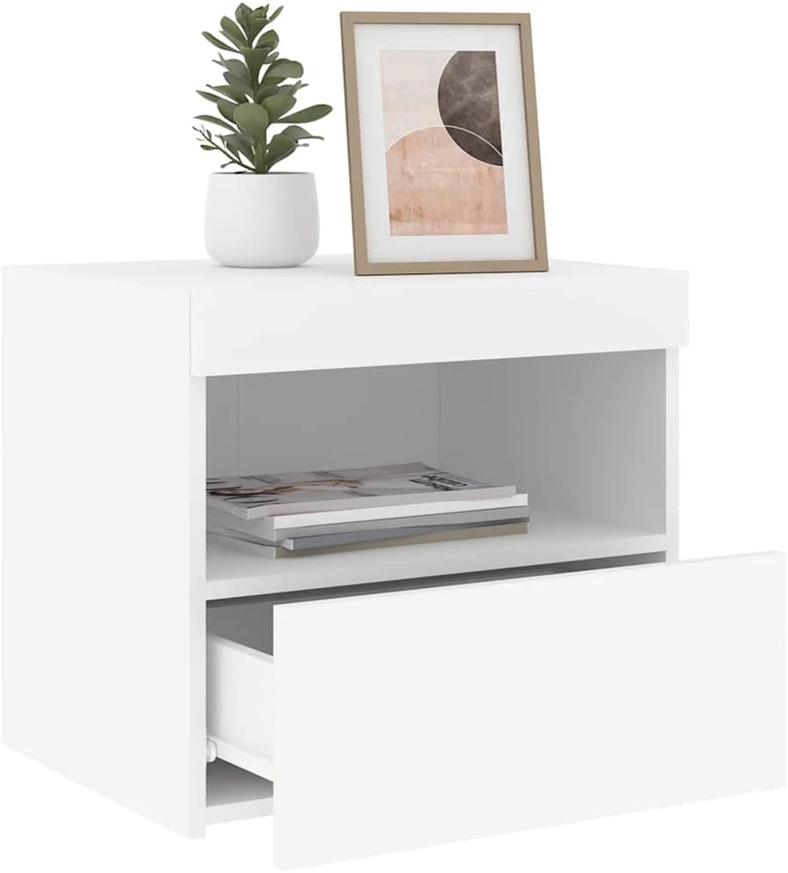 Naktinės spintelės su LED lemputėmis, 2vnt., baltos, 50x40x45cm