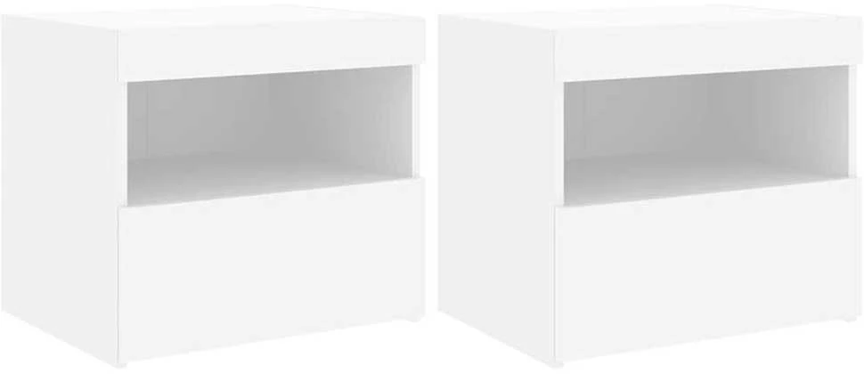 Naktinės spintelės su LED lemputėmis, 2vnt., baltos, 50x40x45cm