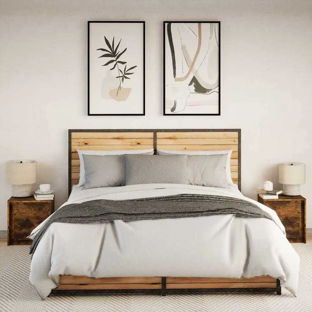 Naktinės spintelės su LED lemputėmis, 2vnt., dūminės, mediena