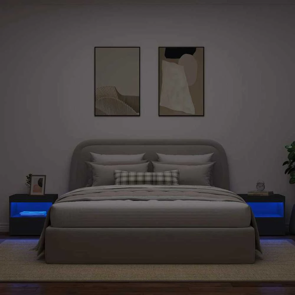 Naktinės spintelės su LED lemputėmis, 2vnt., juodos, 50x40x45cm