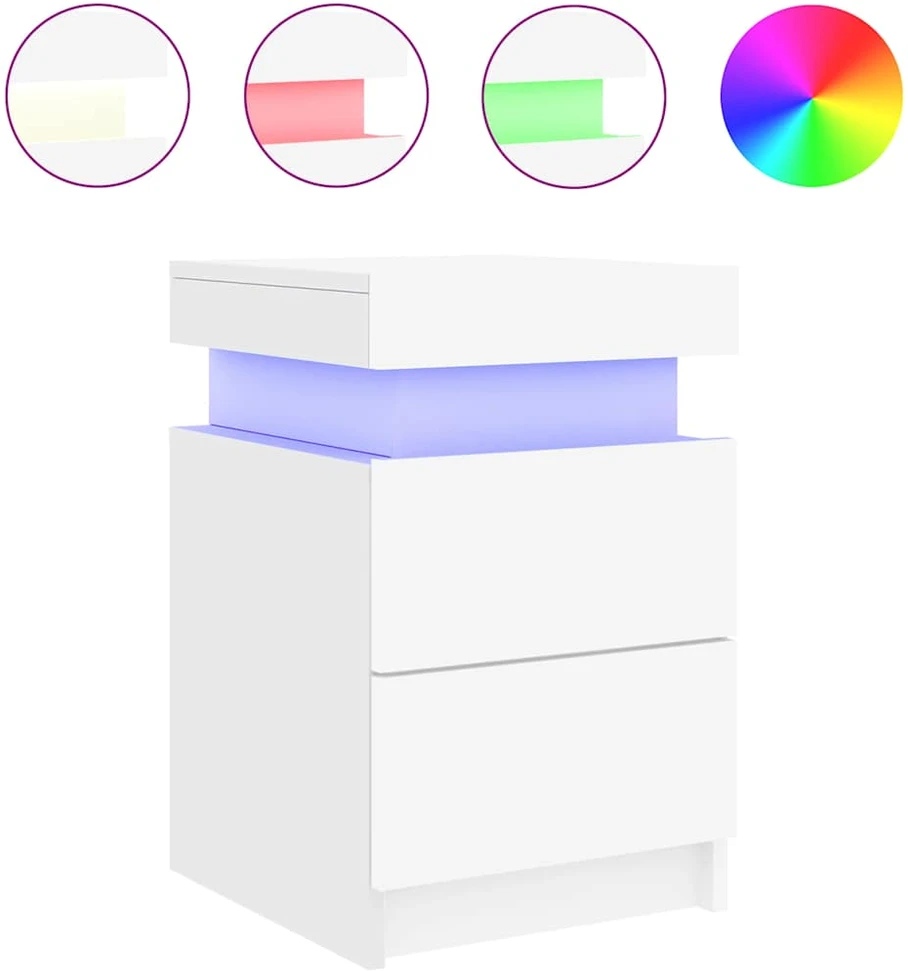Naktinės spintelės su LED lemputėmis, 2vnt., baltos, 35x39x55cm