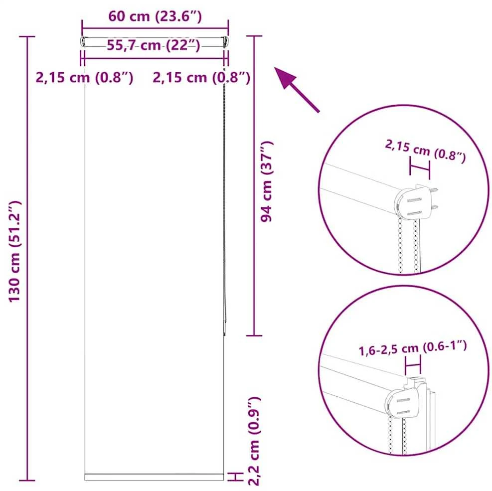 Naktinis roletas baltos spalvos 60x130 cm audinio plotis 55,7cm
