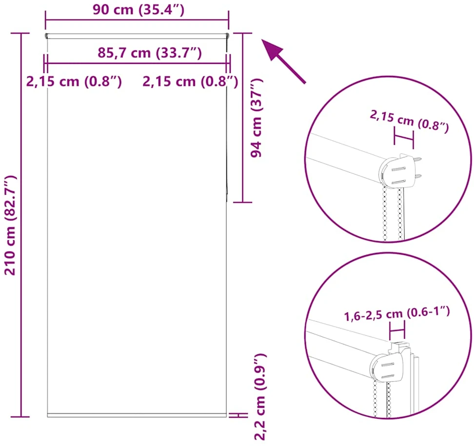 Naktinis roletas baltos spalvos 90x210 cm audinio plotis 85,7cm