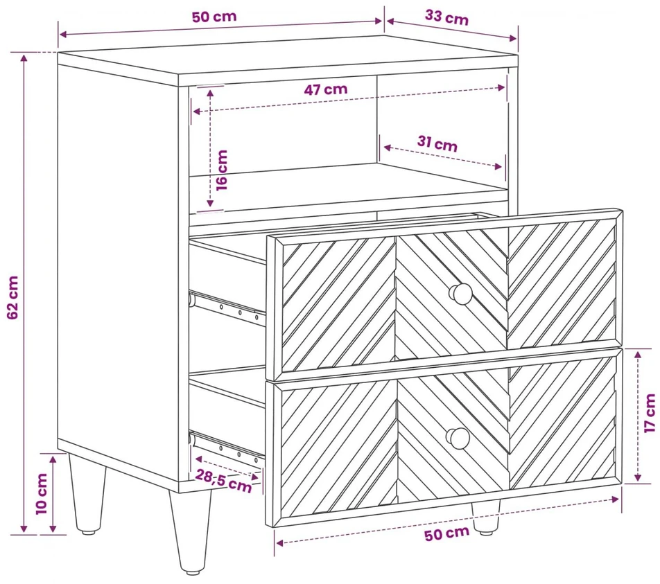 Naktinis staliukas Ruda 50 x 33 x 60 cm Kietas mango medis