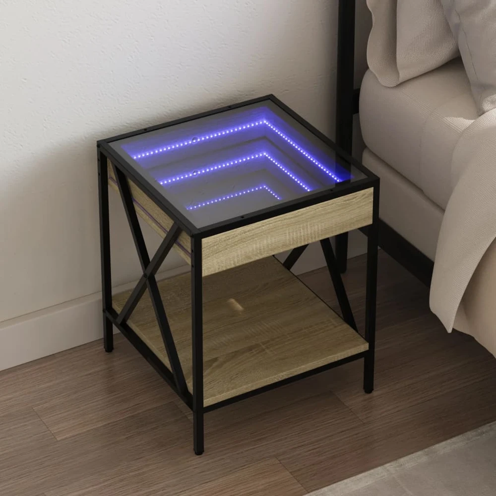 Naktinis staliukas su Infinity LED, ąžuolo, 40x40x49cm