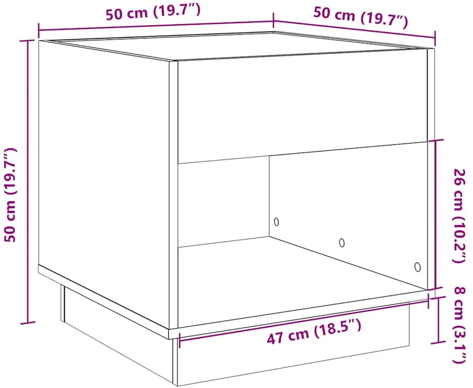 Naktinis staliukas su Infinity LED, ąžuolo, 50x50x50cm