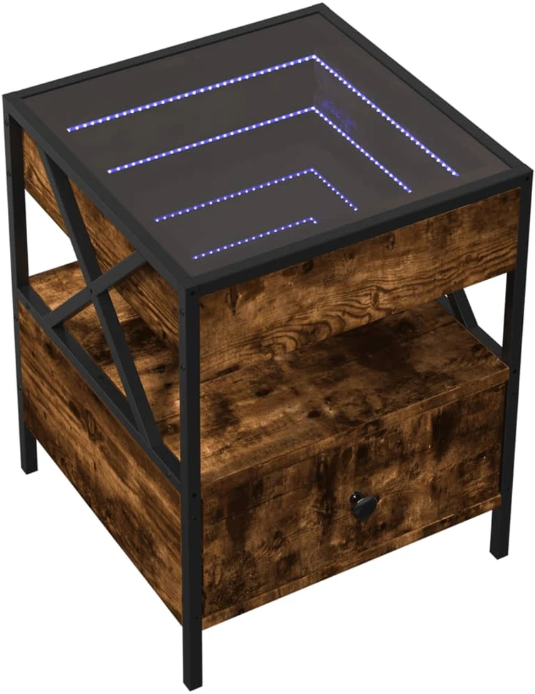 Naktinis staliukas su Infinity LED, dūminio ąžuolo, 40x40x51cm