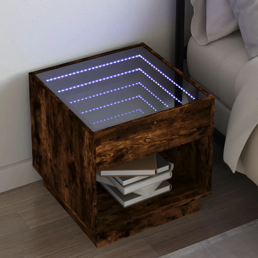 Naktinis staliukas su Infinity LED, dūminio ąžuolo, 50x50x50cm